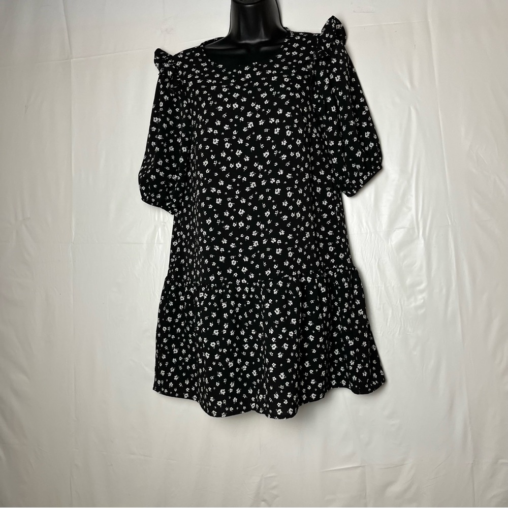 DIBIDED H&M women 3/4 sleeve black white‎ floral mini dress size XSmall - Picture 12 of 15